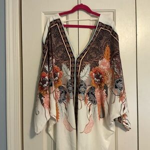 Rose & Olive Floral Kimono Tunic in Cream, Rust, Pink and Gray